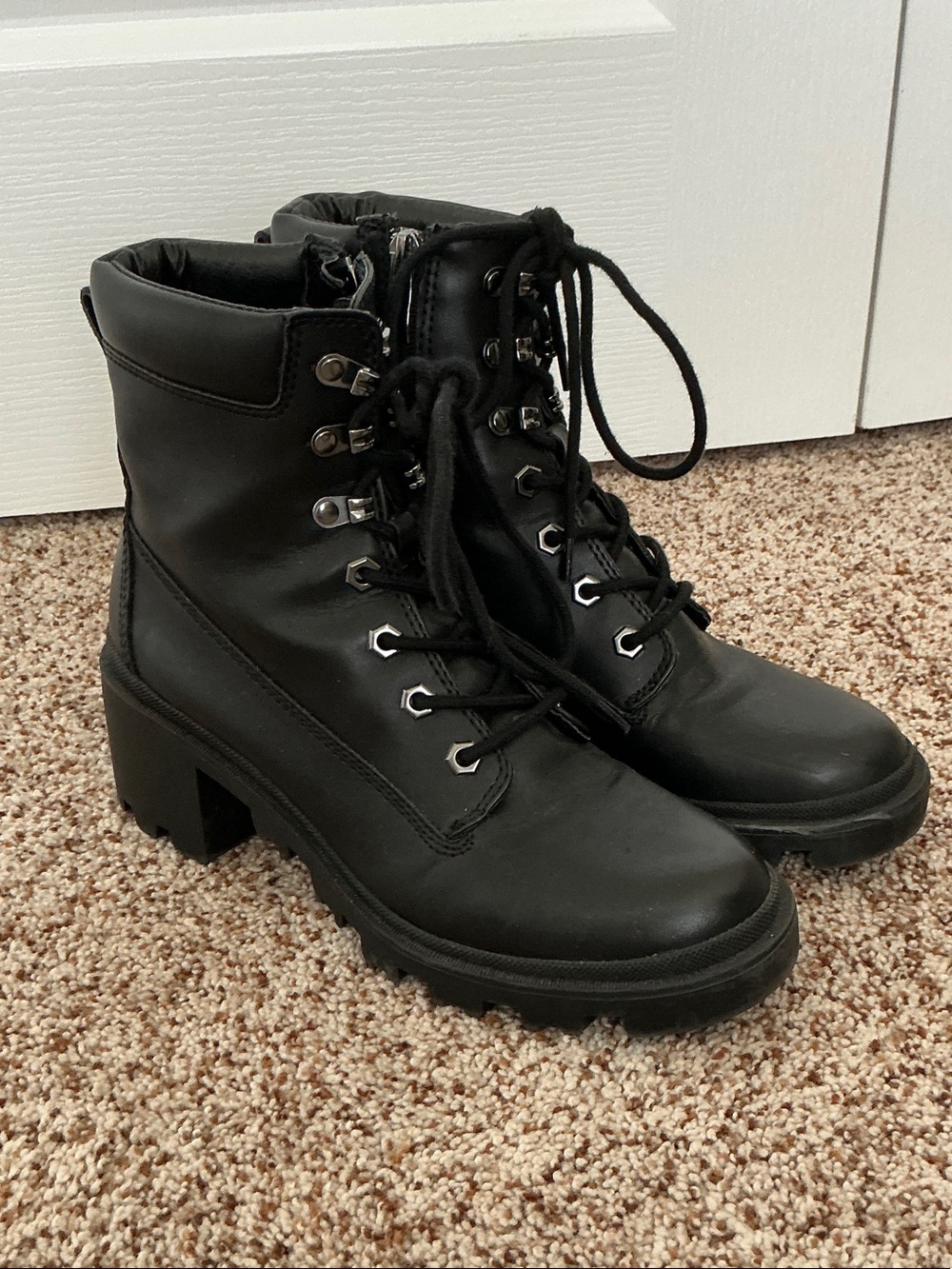 Madden Girl Black Lace-Up Chunky Heel Combat Boots
